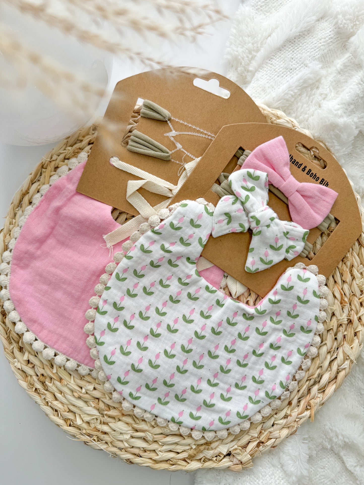 Organic Cotton Bib & Bow Headbands Set