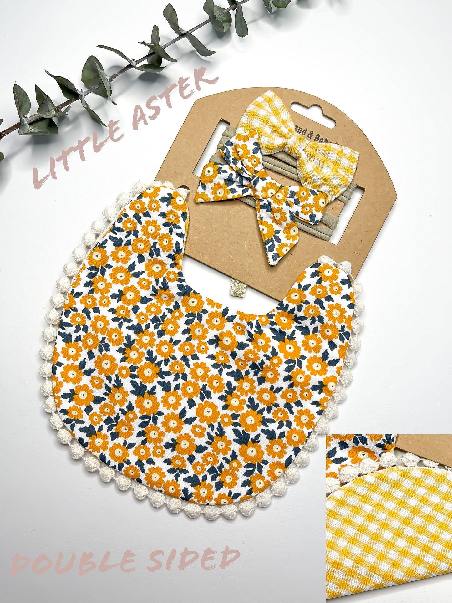 Organic Cotton Bib and Baby & Toddler Bow Headband| Baby shower gift