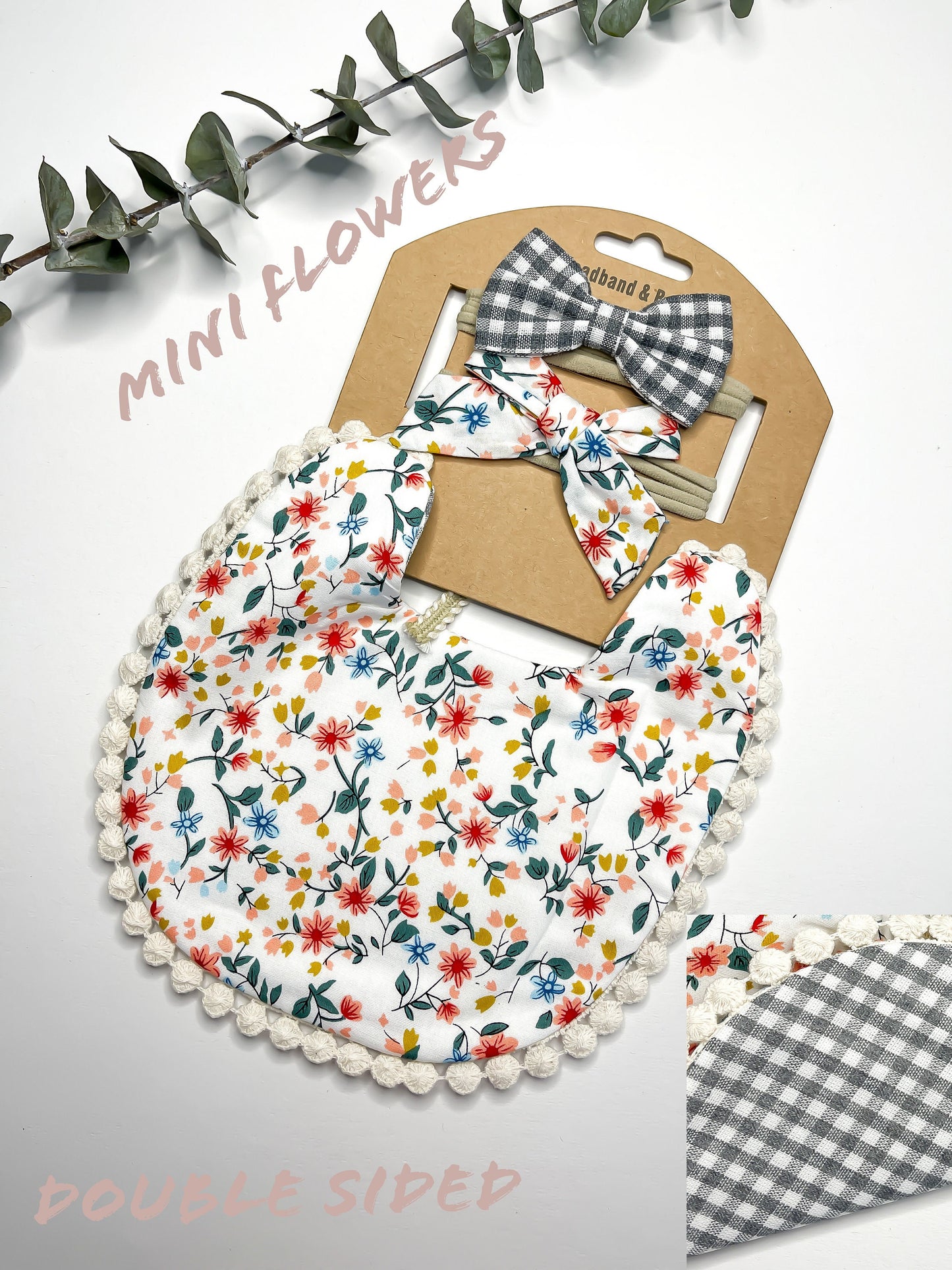 Organic Cotton Bib and Baby & Toddler Bow Headband| Baby shower gift